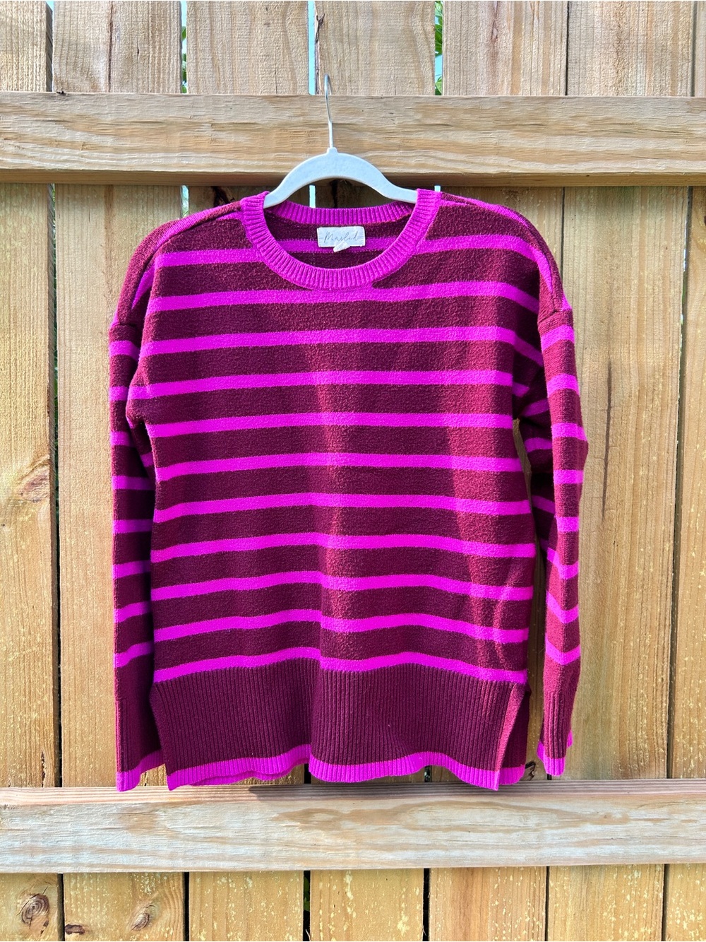 Marled purple and magenta striped sweater small